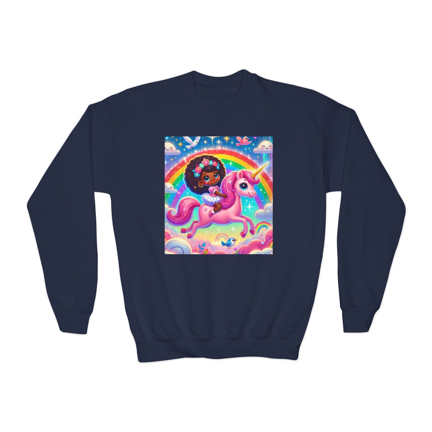 Rainbow Unicorn Youth Crewneck Sweatshirt - Magical Adventure Design