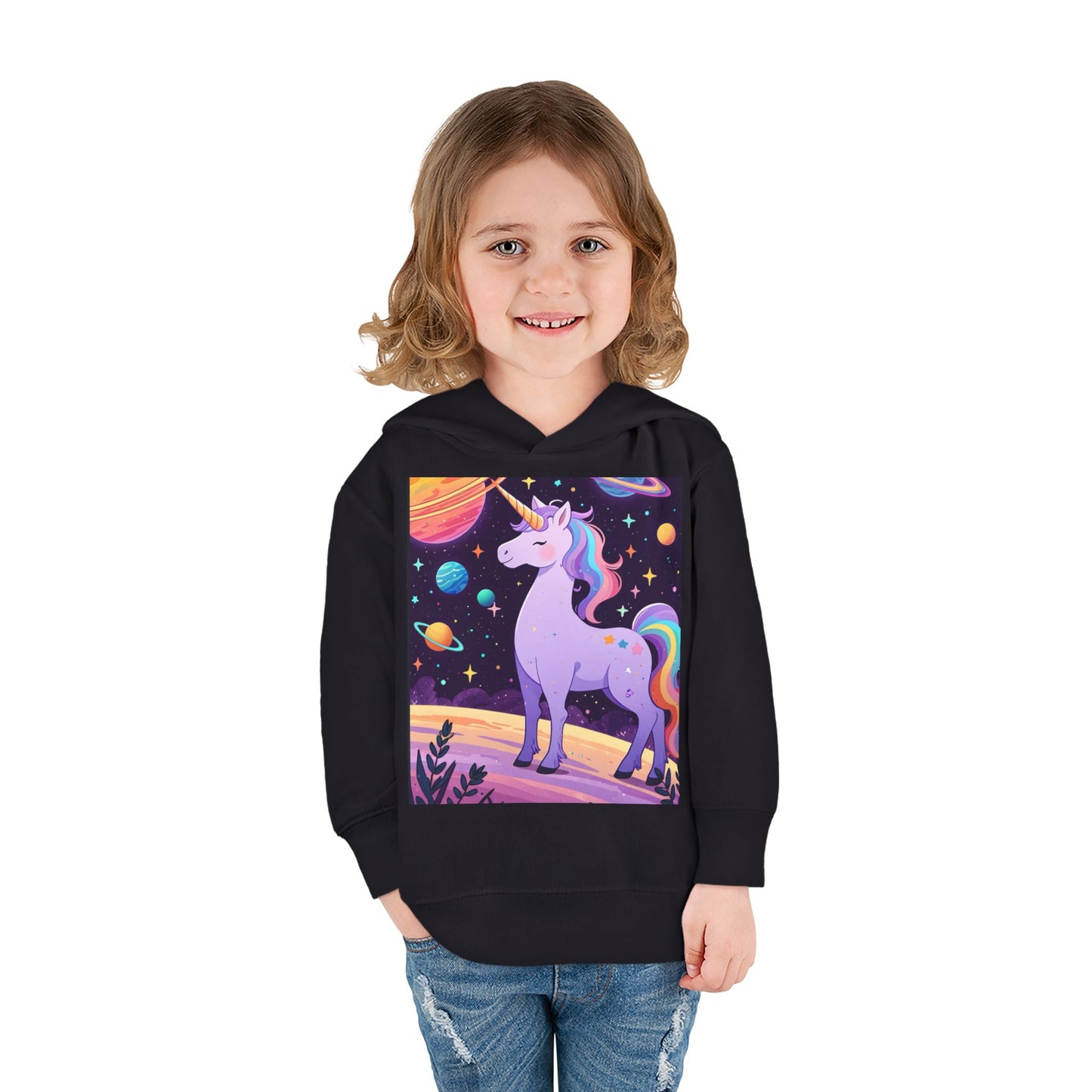 Magical Unicorn Toddler Fleece Hoodie - Cozy Space-Themed Pullover for Kids