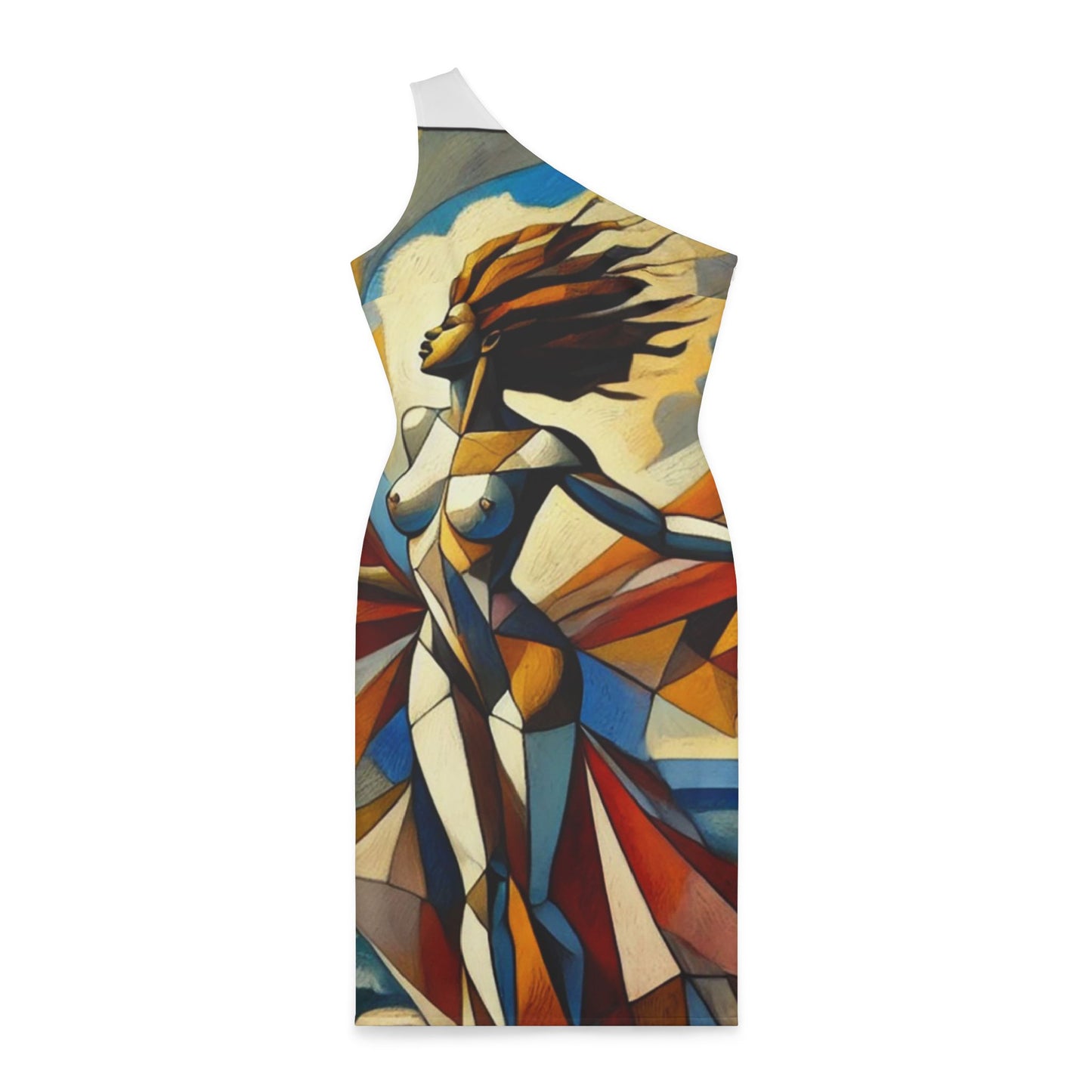 Vibrant Abstract One-Shoulder Dress for Artistic Souls
