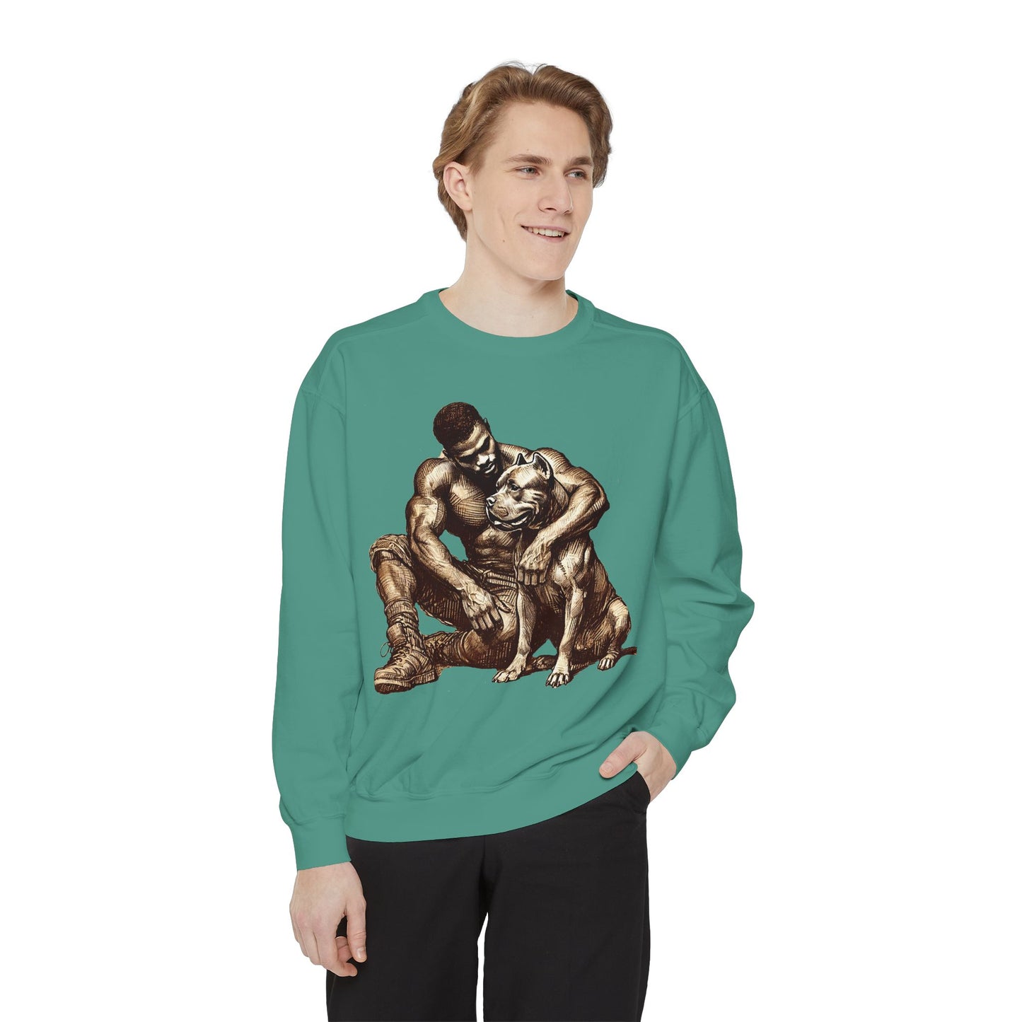 Embrace Sweatshirt - Comfortable Unisex Style Featuring Man and Dog Design