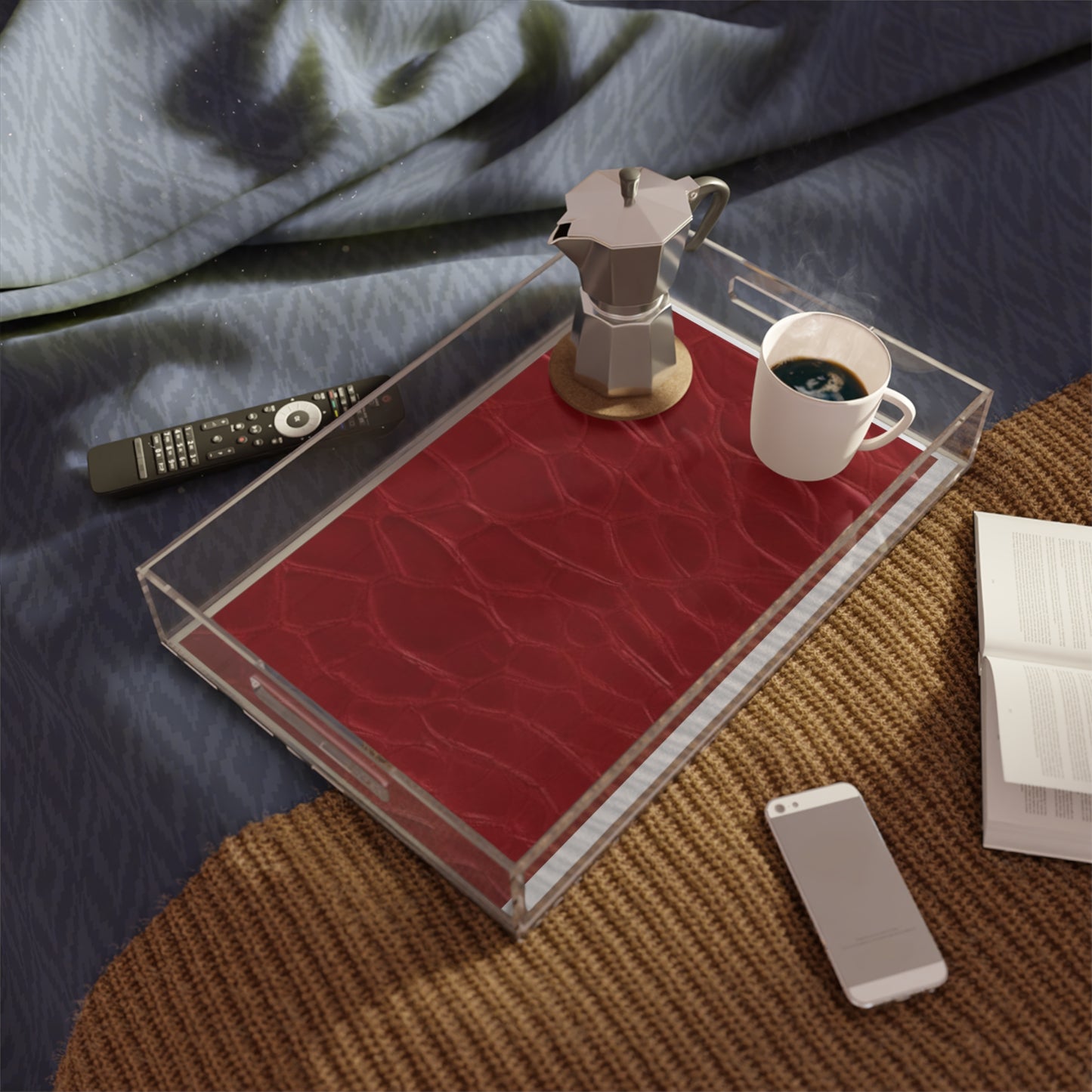Elegant Red Acrylic Serving Tray - Modern Home Decor
