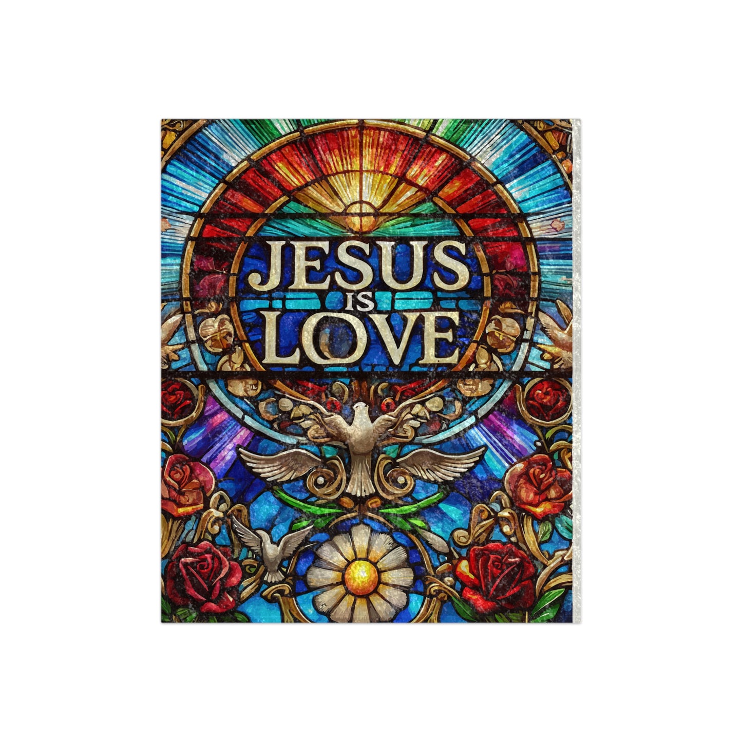 Crushed Velvet Blanket - Jesus is Love Stained Glass Design