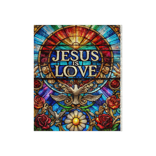 Crushed Velvet Blanket - Jesus is Love Stained Glass Design