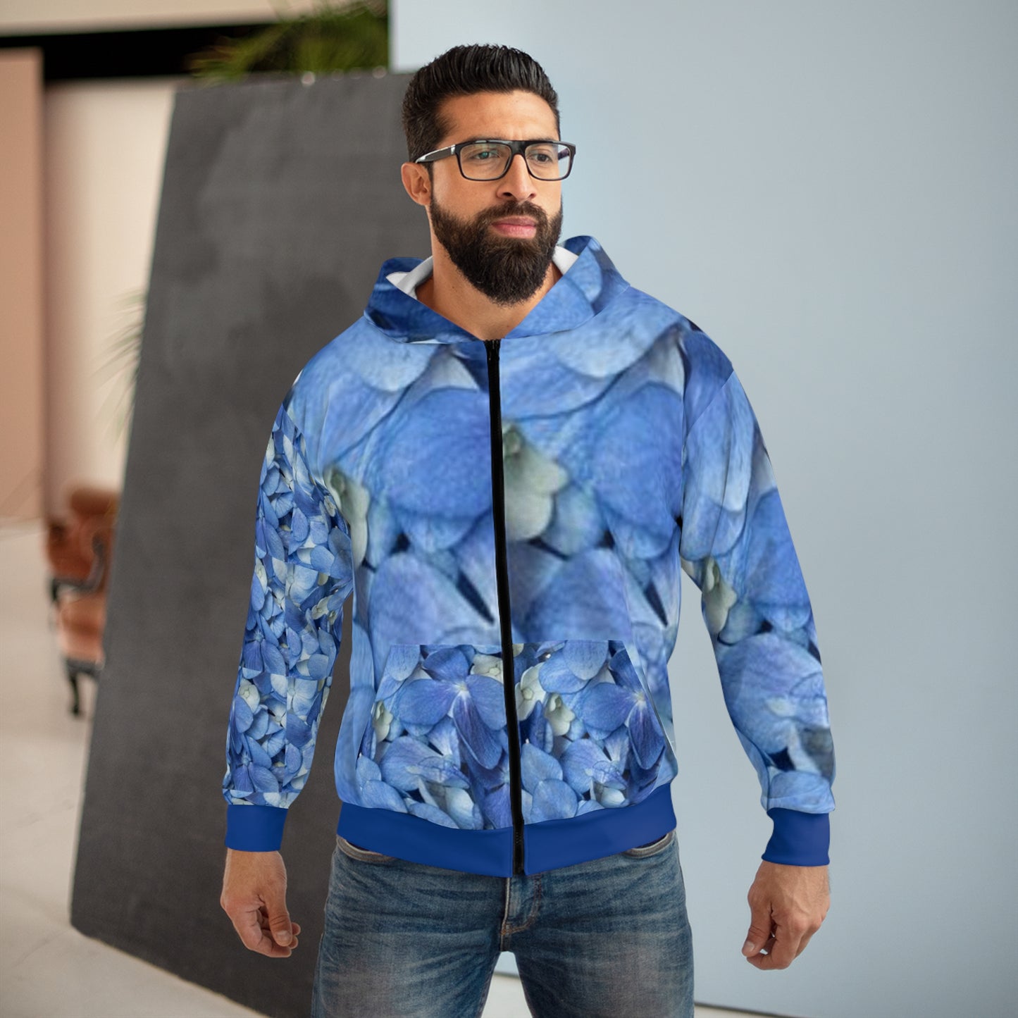 Floral Blue Unisex Zip Hoodie - Cozy and Stylish for Nature Lovers