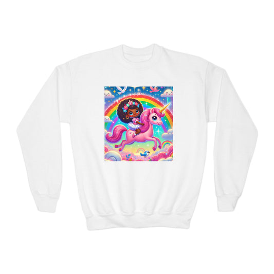 Rainbow Unicorn Youth Crewneck Sweatshirt - Magical Adventure Design