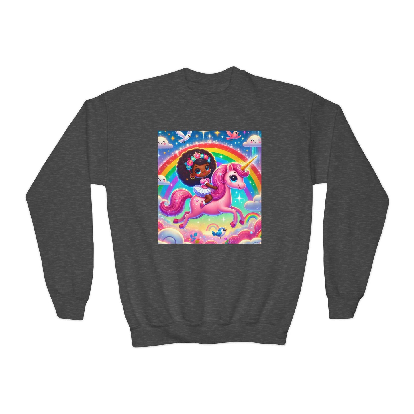Rainbow Unicorn Youth Crewneck Sweatshirt - Magical Adventure Design