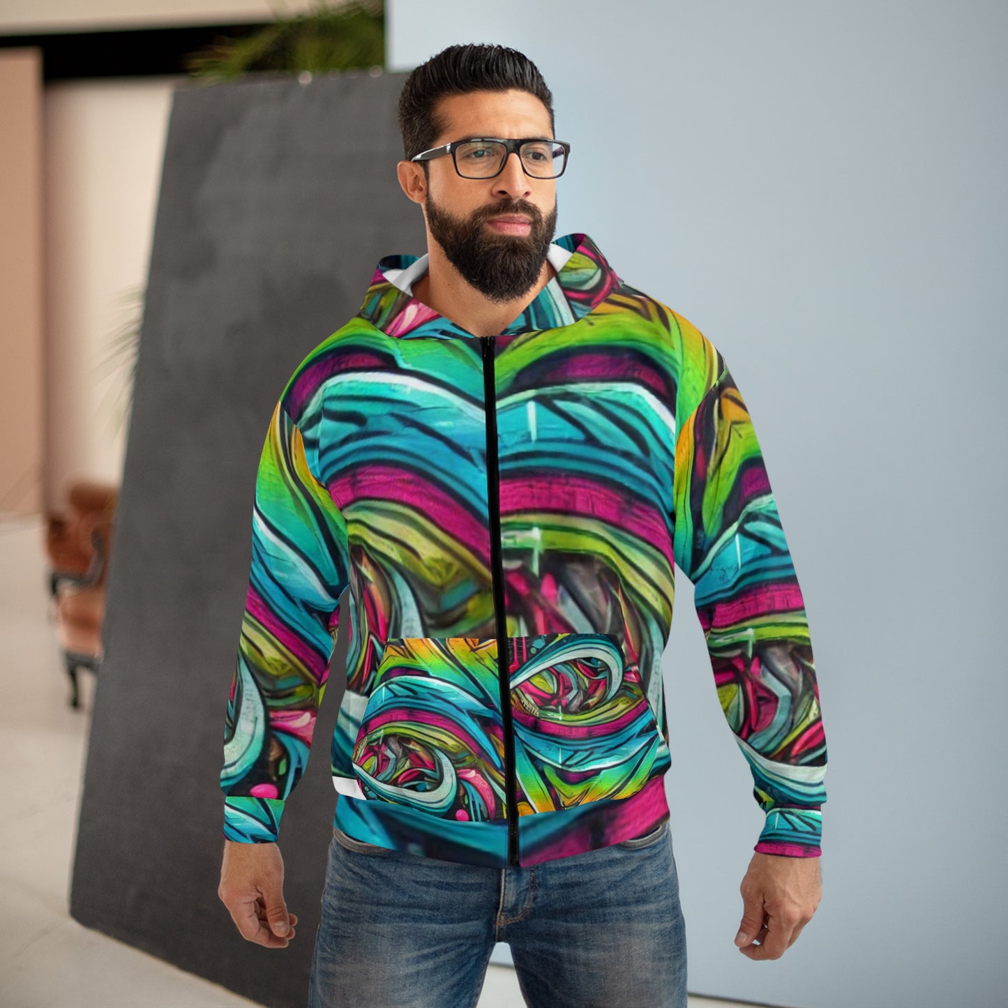 Vibrant Graffiti Unisex Zip Hoodie for Art Lovers