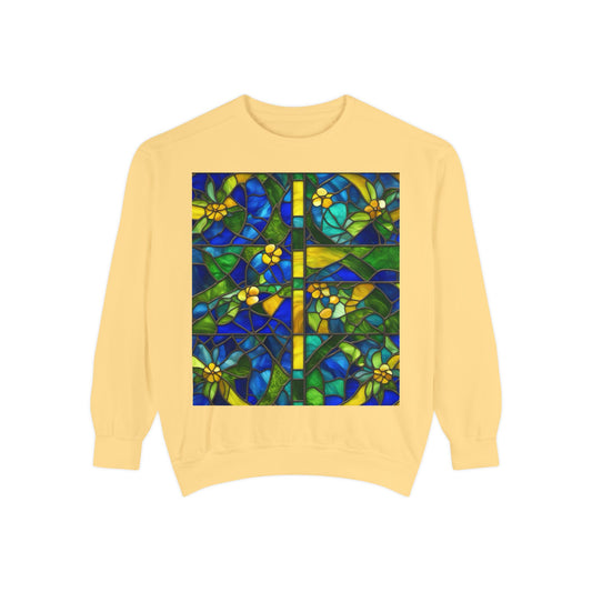 Colorful Stained Glass Flower Sweatshirt - Unisex Garment-Dyed Pullover