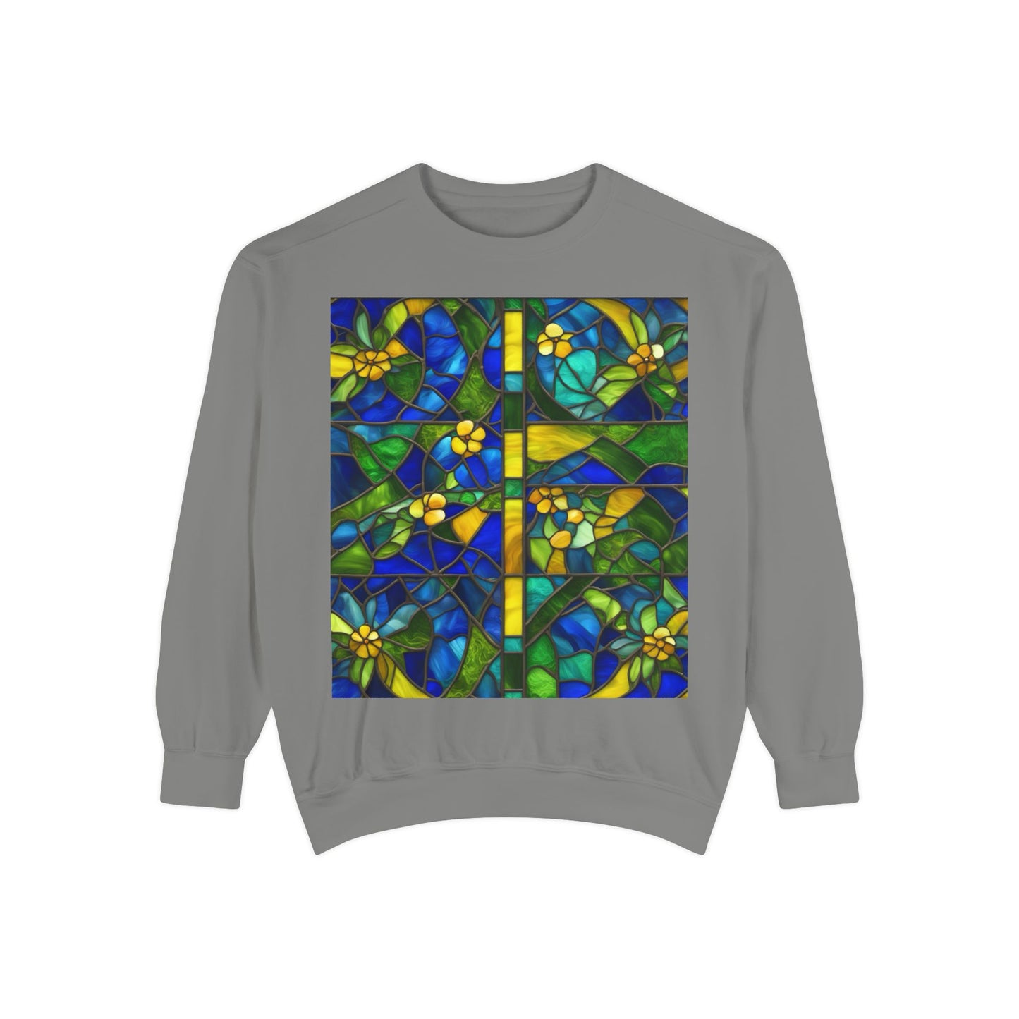 Colorful Stained Glass Flower Sweatshirt - Unisex Garment-Dyed Pullover