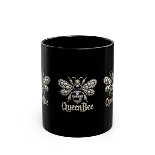 Queen Bee Black Mug - 11oz & 15oz | Elegant Bee Design Coffee Cup