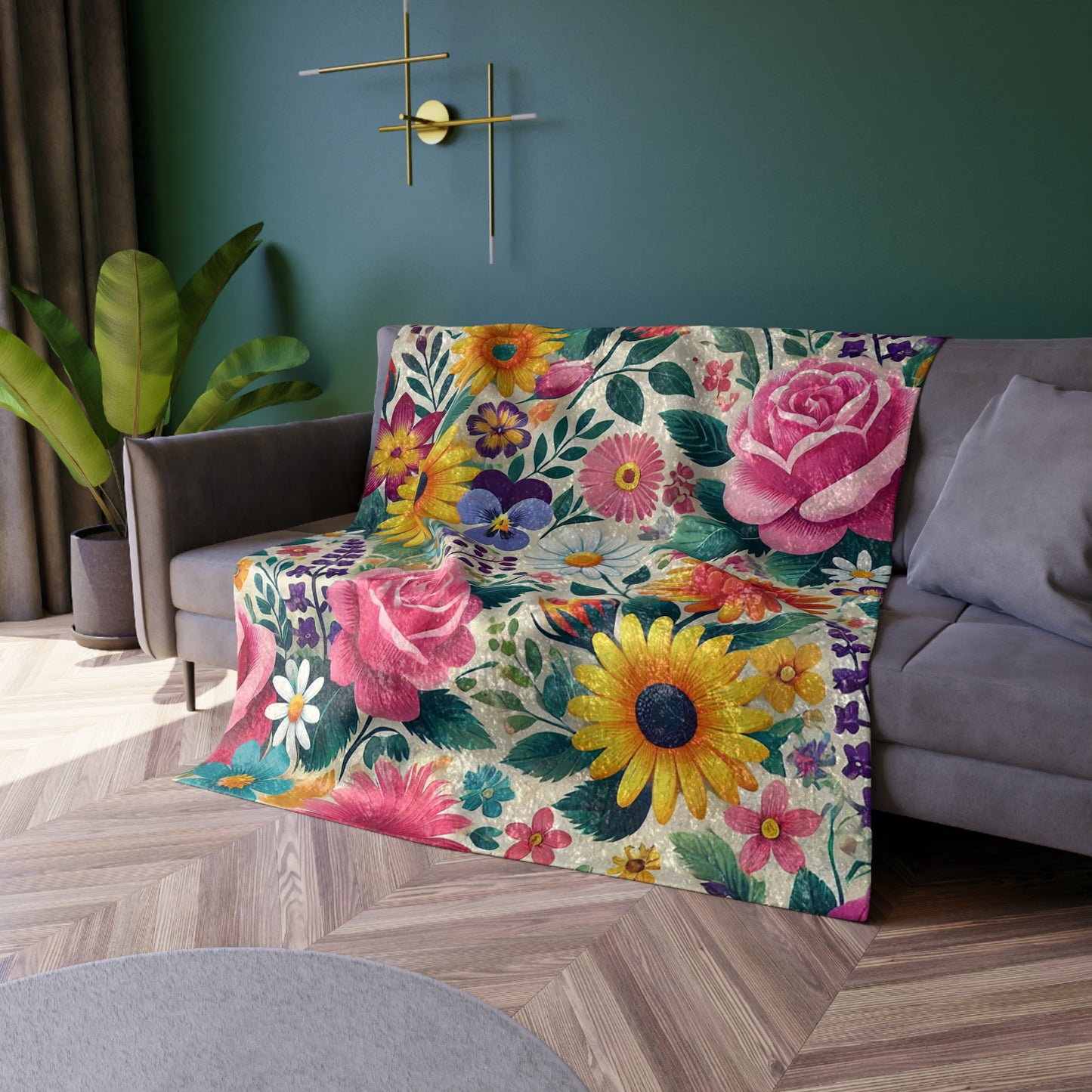 Floral Crushed Velvet Blanket – Cozy & Elegant Throw for Home Decor