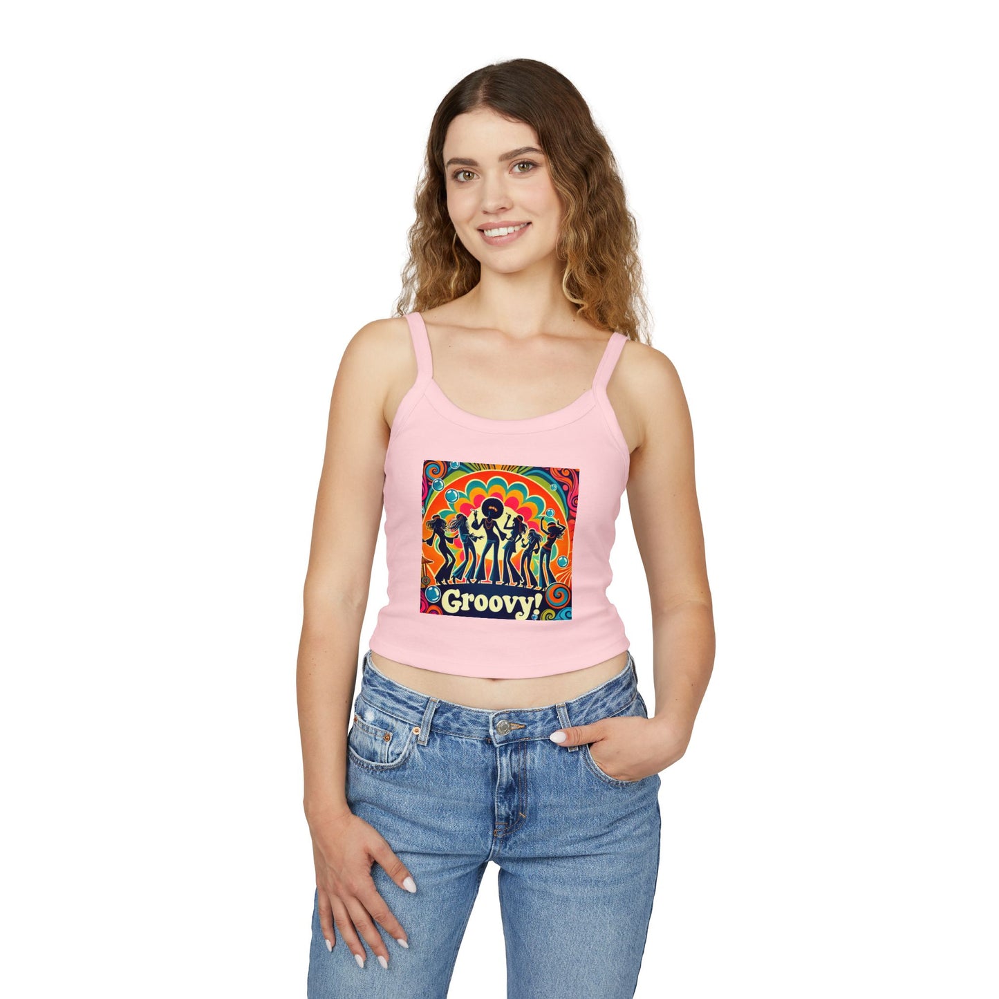 Groovy Women’s Spaghetti Strap Tank Top - Retro Style Summer Shirt