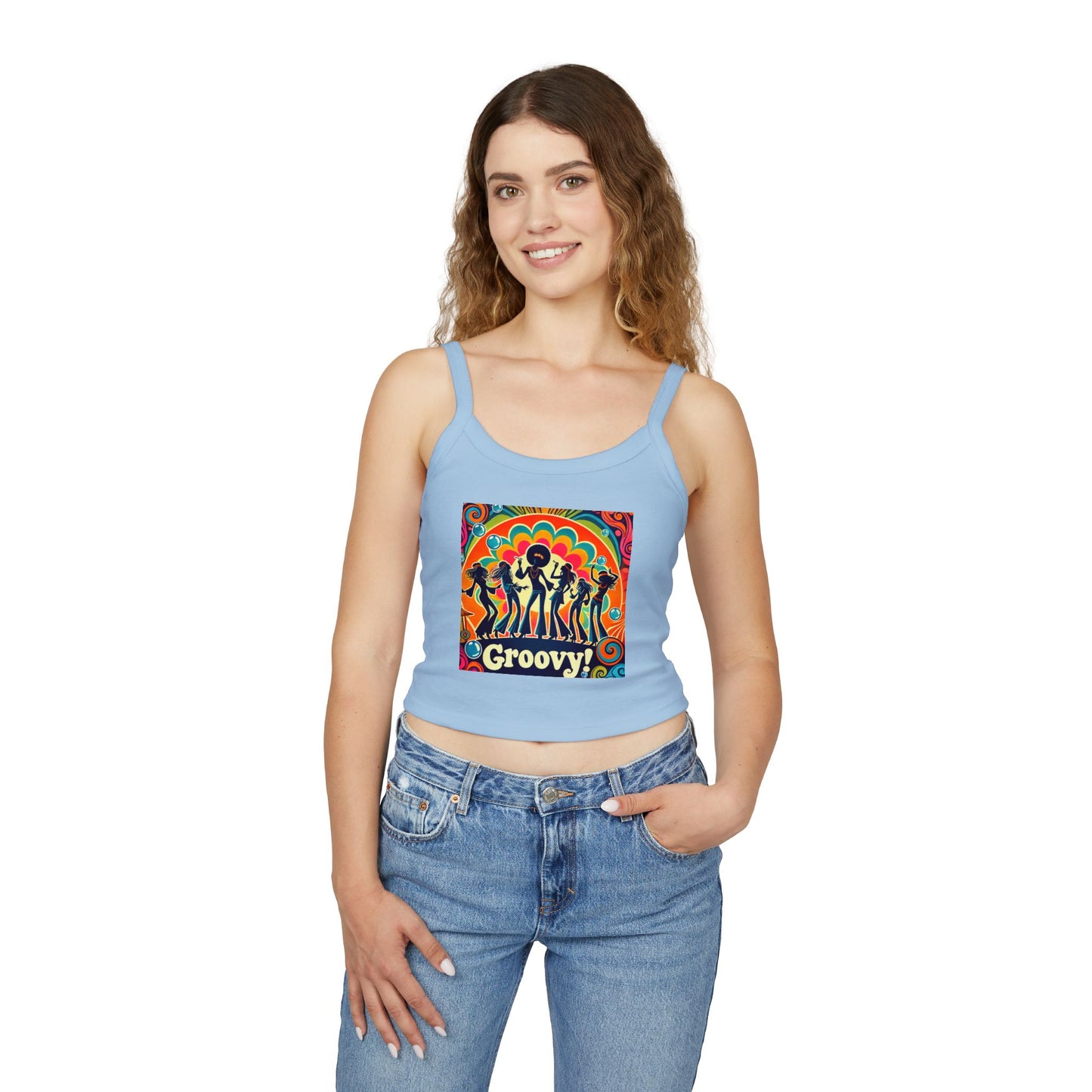 Groovy Women’s Spaghetti Strap Tank Top - Retro Style Summer Shirt