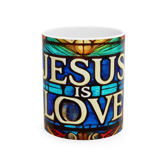 Stained Glass Jesus is Love Mug - Inspirational Ceramic Coffee Cup for Faith & Devotion