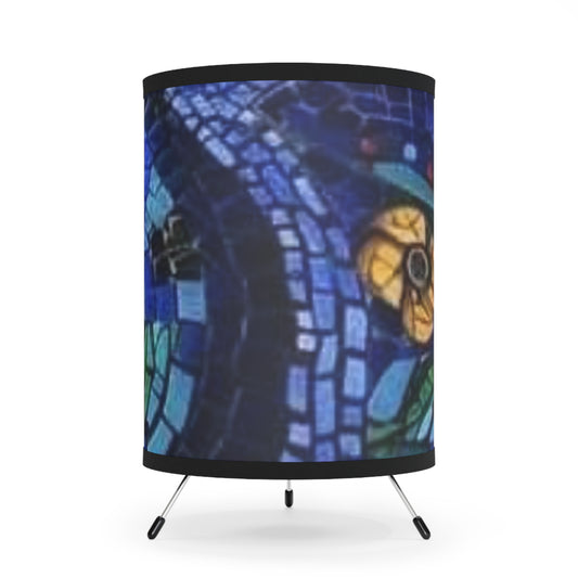 Artisan Tripod Lamp with Stained Glass Printed Shade | Unique Home Decor