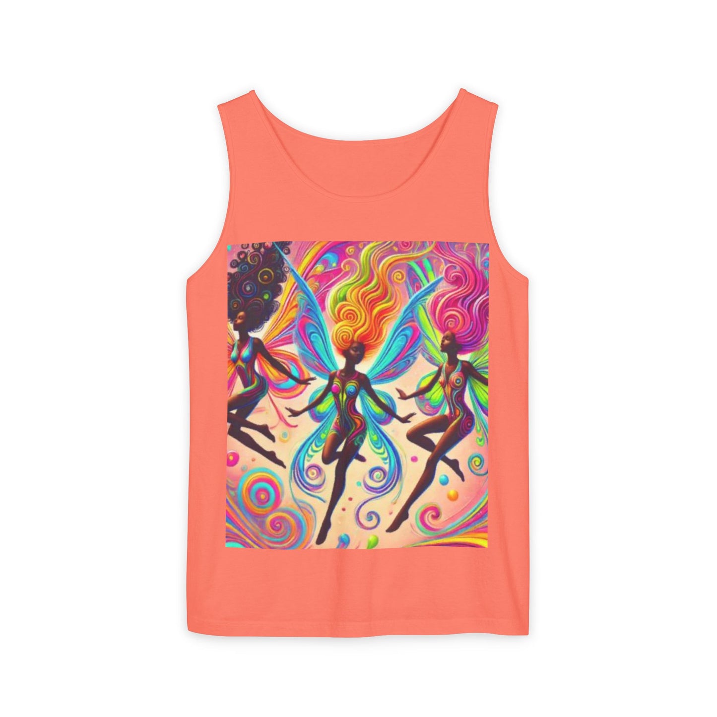 Vibrant Fairy Dance Tank Top, Bohemian Apparel, Artistic Summer Wear, Festival Shirt, Unisex Graphic Top, Colorful Gift Idea