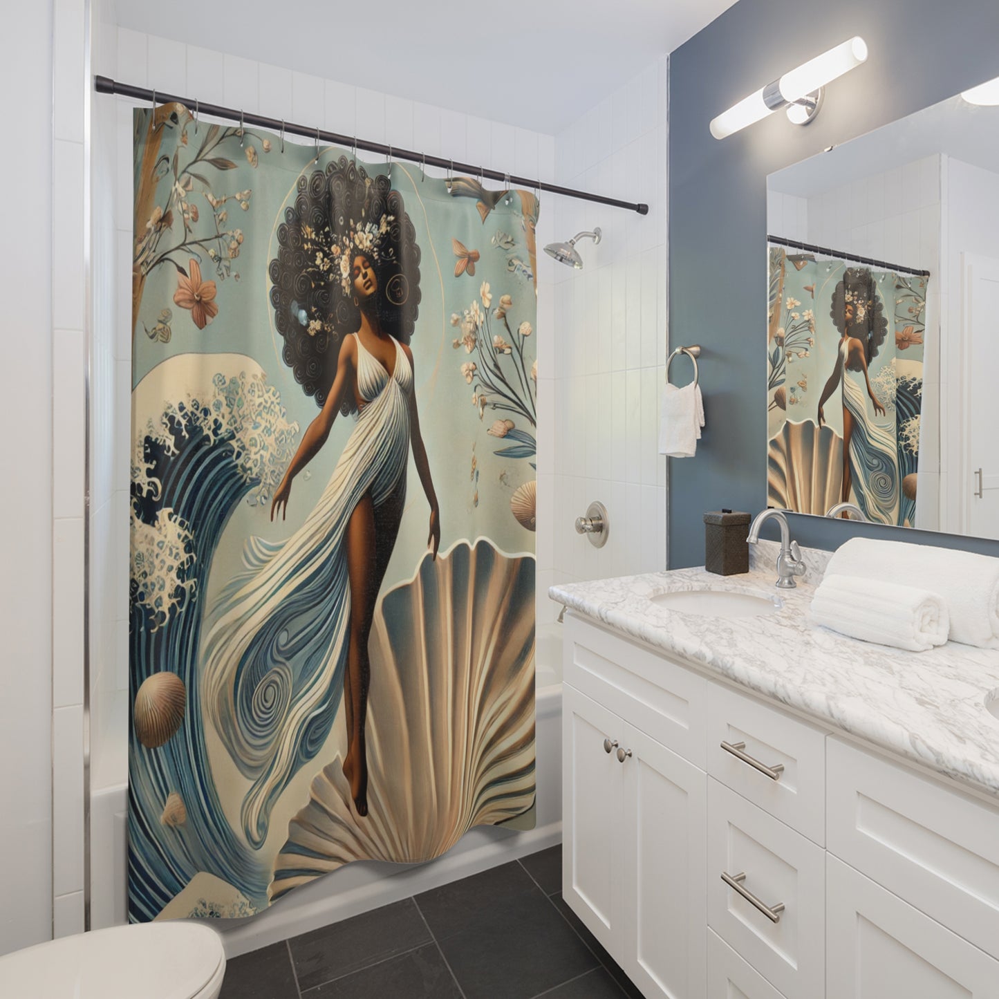 Bohemian Oceanic Shower Curtain - Ethereal Sea Goddess Design
