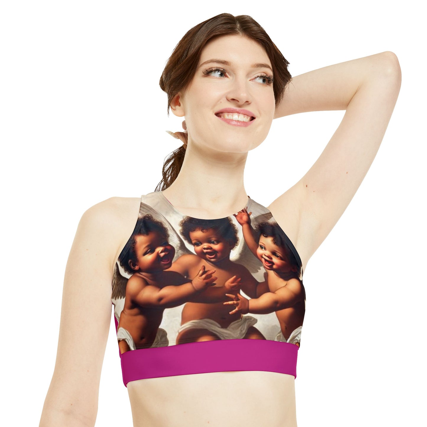 High Neck Crop Bikini Top (AOP)