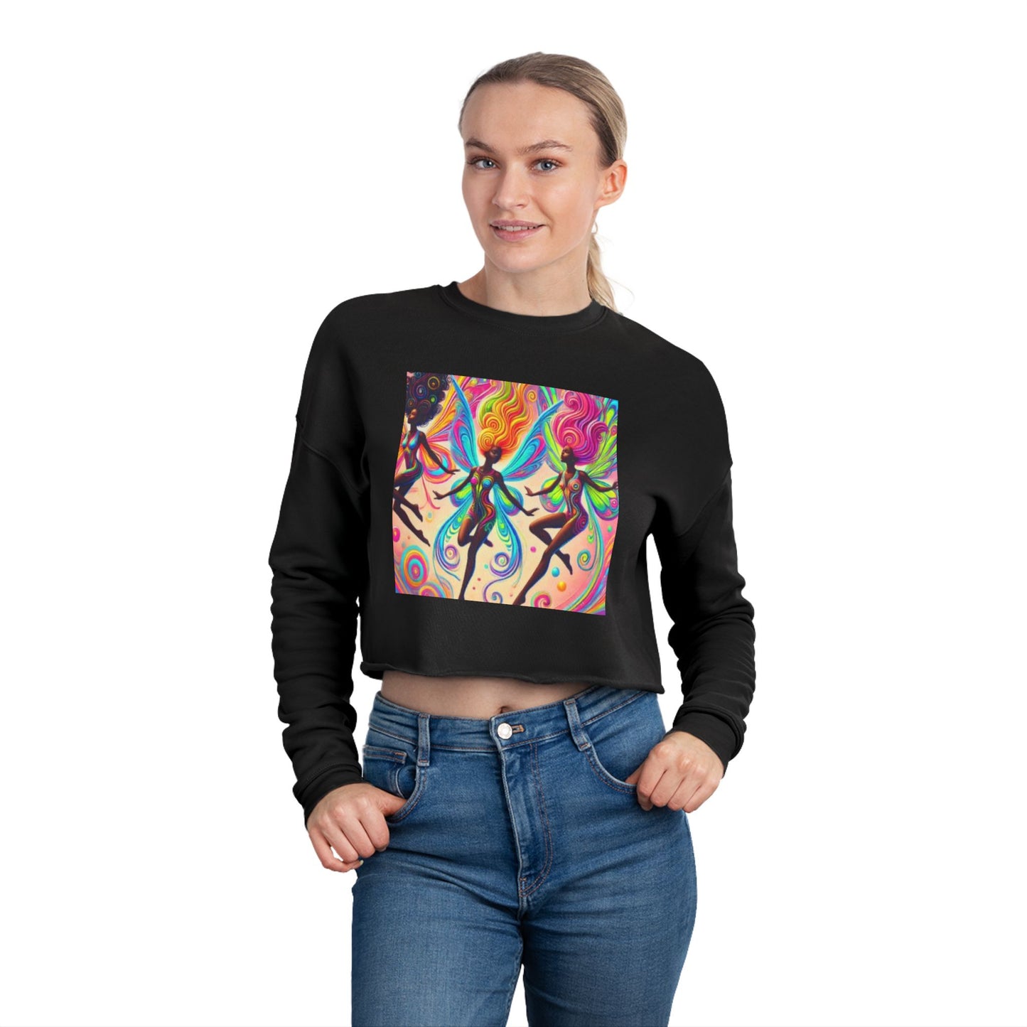 Colorful Fairy Women’s Cropped Sweatshirt - Trendy & Stylish for Everyday Wear