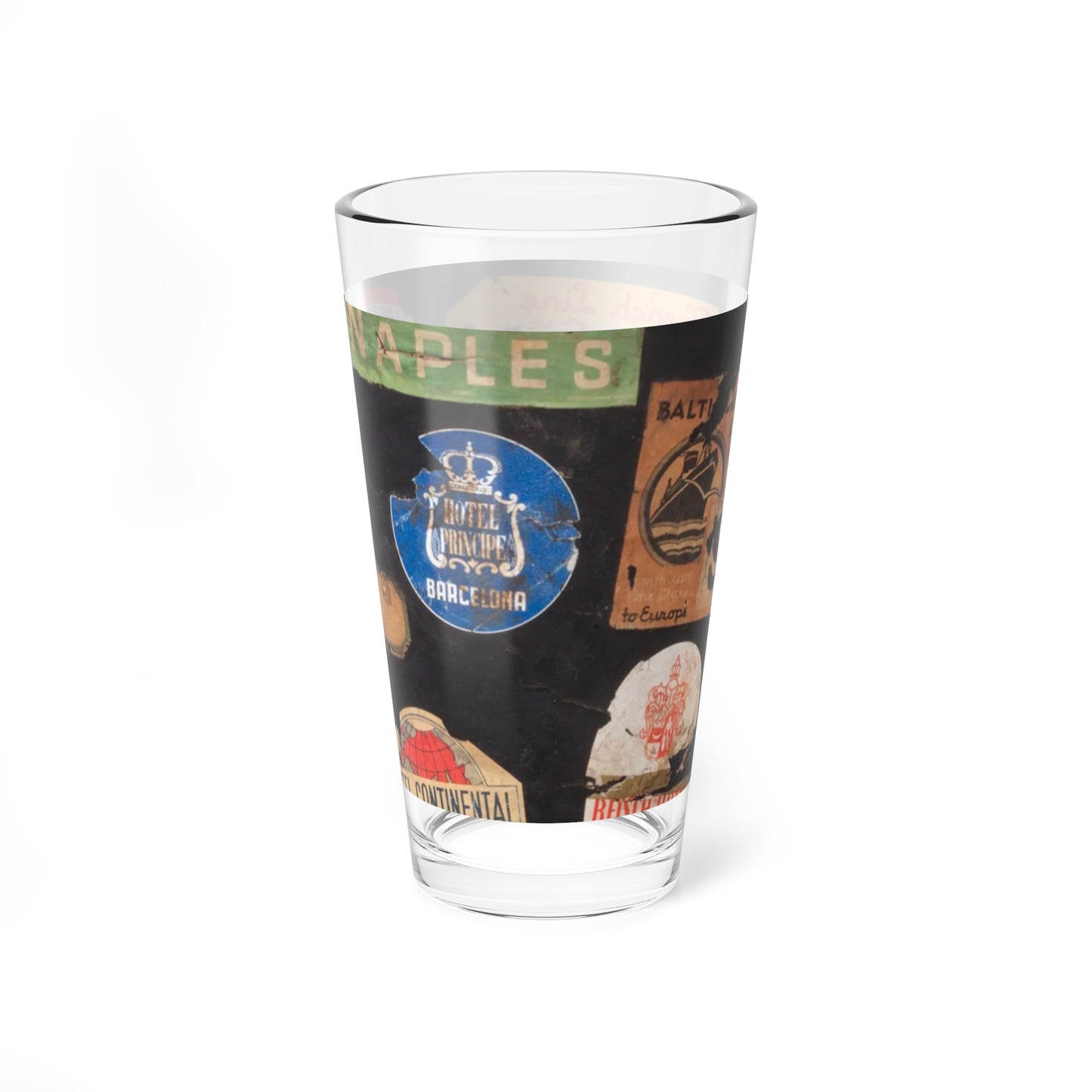 Vintage Travel-Themed Mixing Glass, 16oz - Perfect for Home Bars & Gatherings