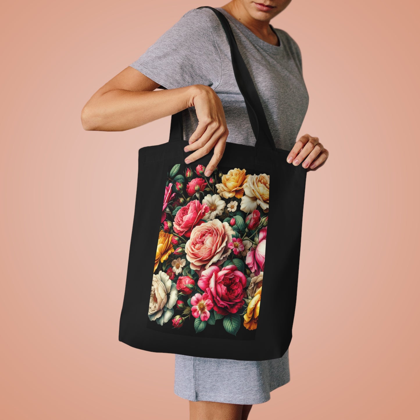 Elegant Floral Cotton Tote Bag for Everyday Use