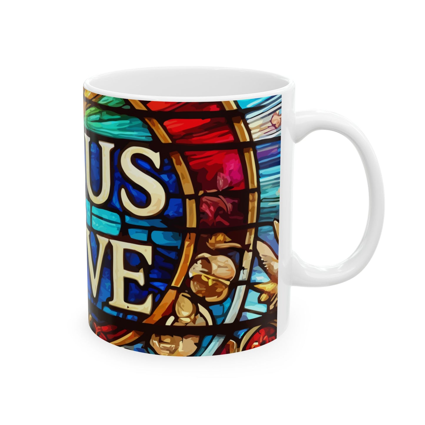 Stained Glass Jesus is Love Mug - Inspirational Ceramic Coffee Cup for Faith & Devotion