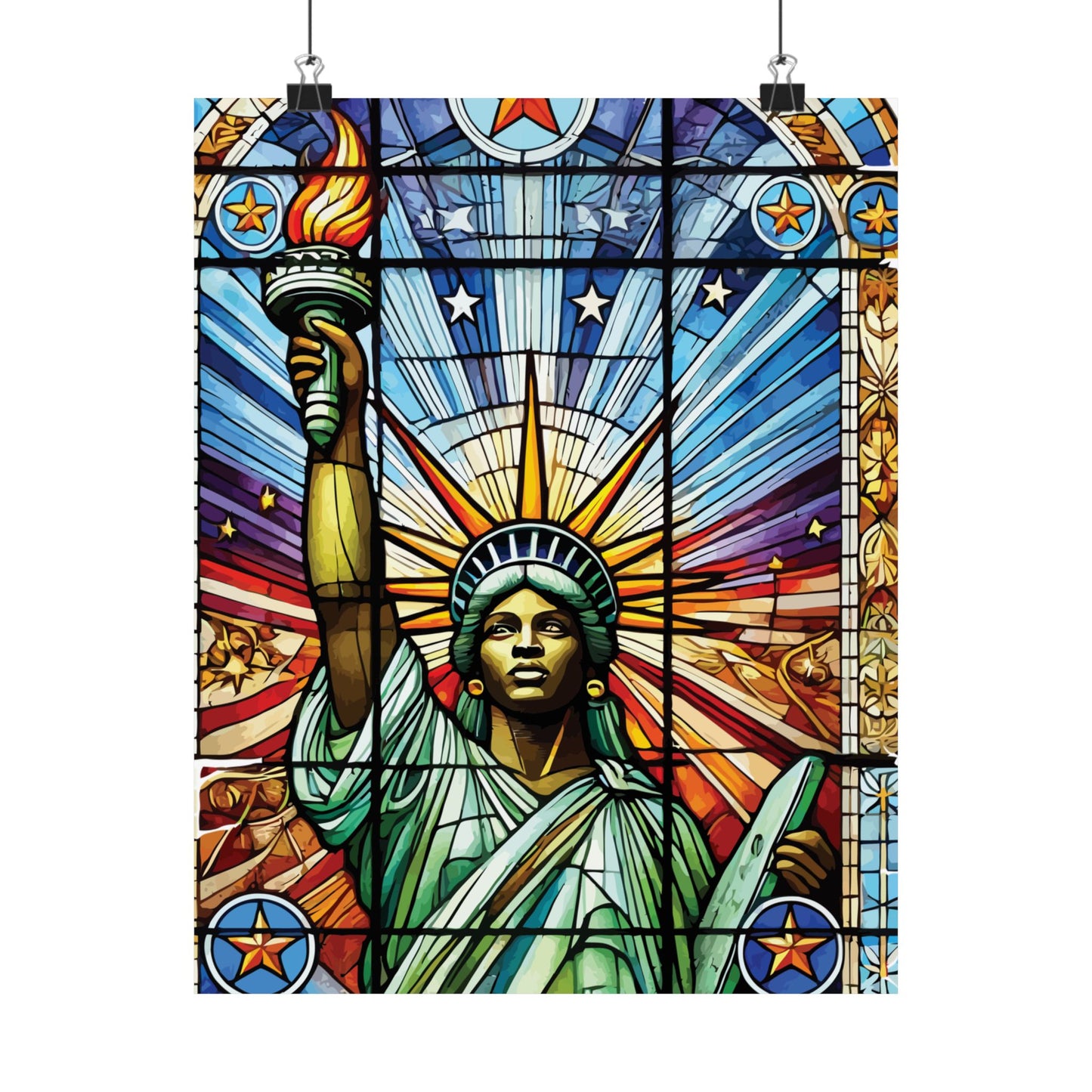Statue of Liberty Satin Poster - Vintage Stained Glass Wall Art