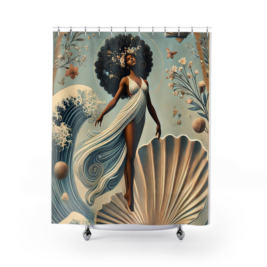 Bohemian Oceanic Shower Curtain - Ethereal Sea Goddess Design