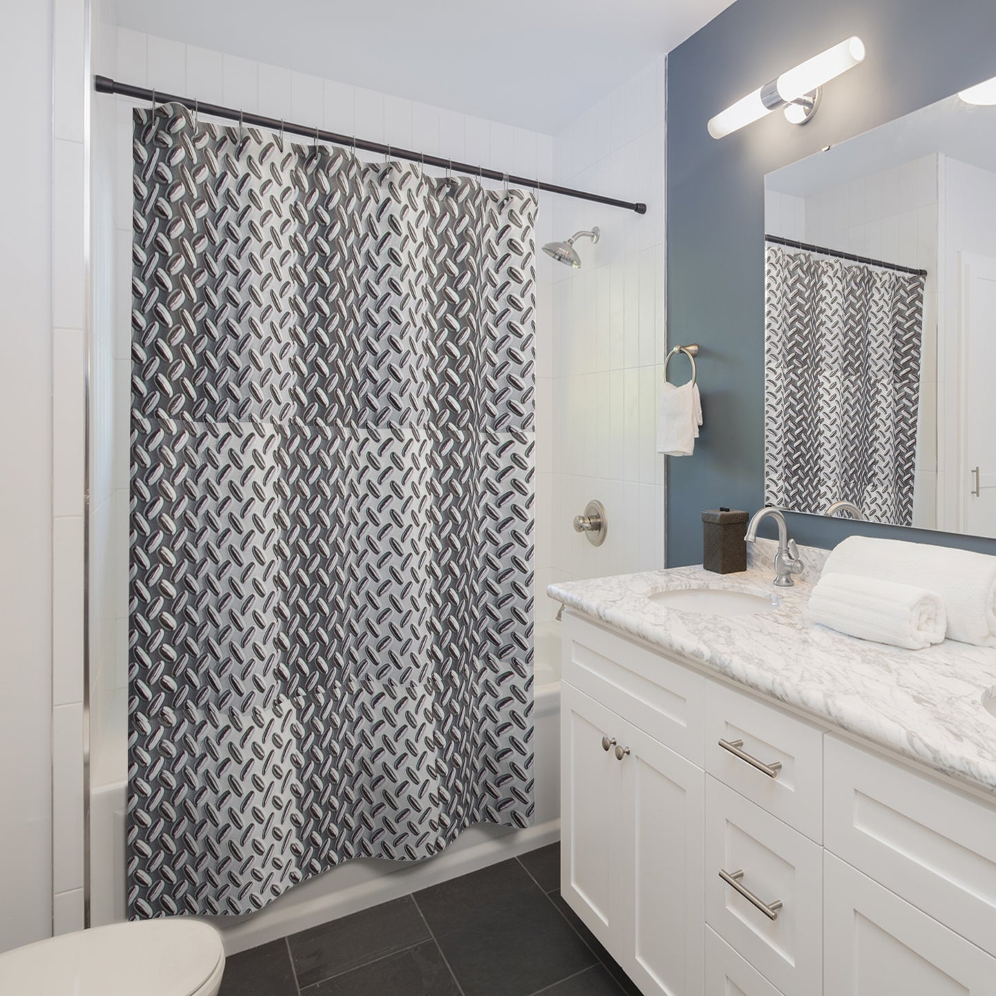 Industrial Metal Design Shower Curtain - Modern Bathroom Decor