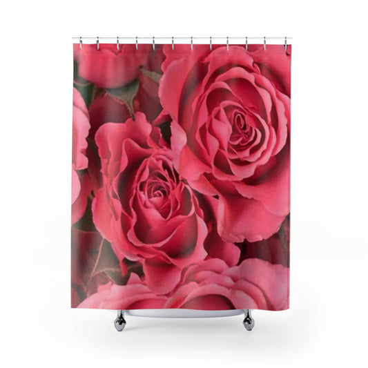 Romantic Floral Shower Curtain - Pink Roses Design for Elegant Bathroom Decor