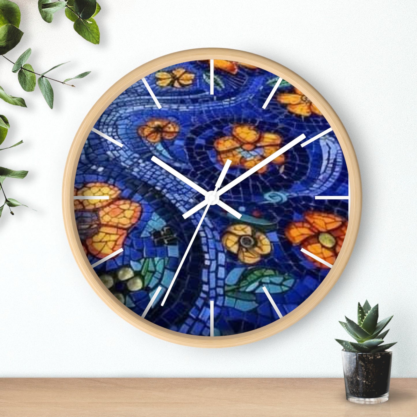 Mosaic Floral Wall Clock - Artistic Home Decor