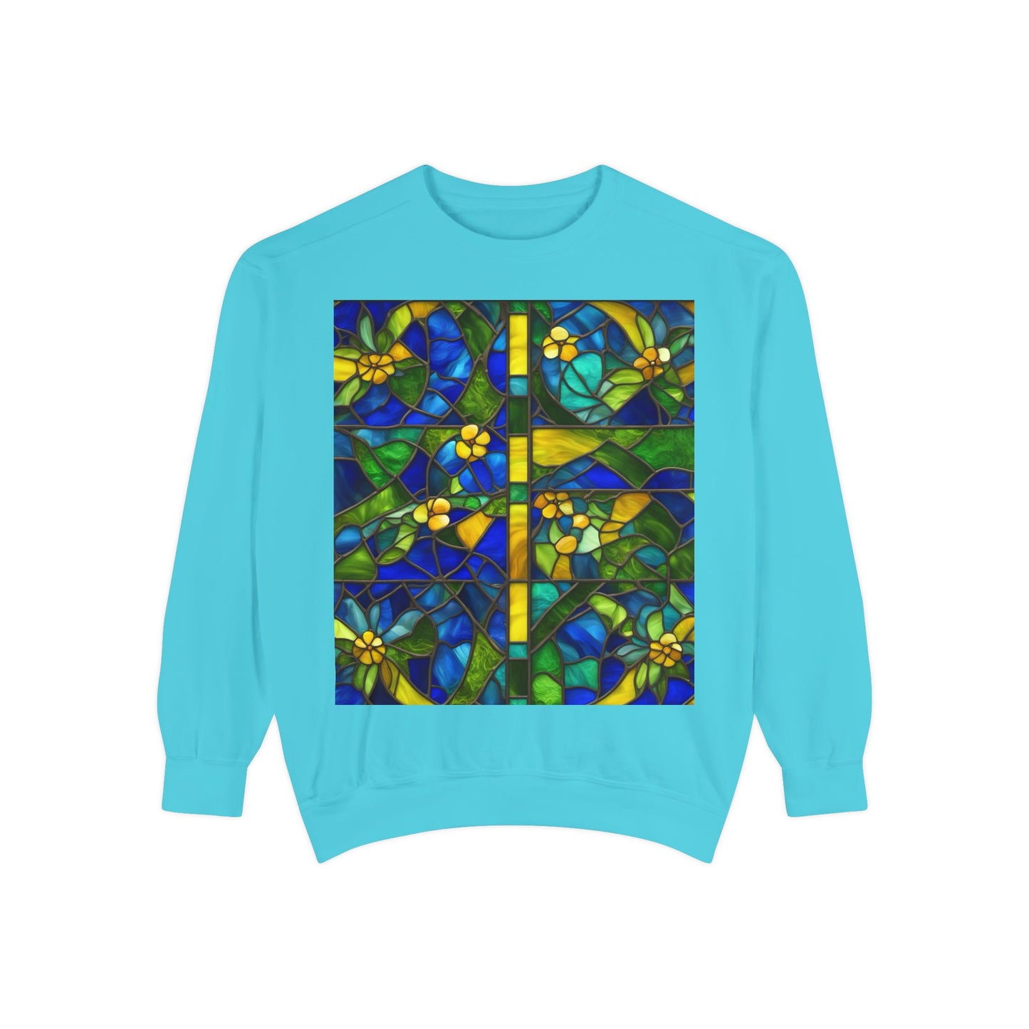 Colorful Stained Glass Flower Sweatshirt - Unisex Garment-Dyed Pullover