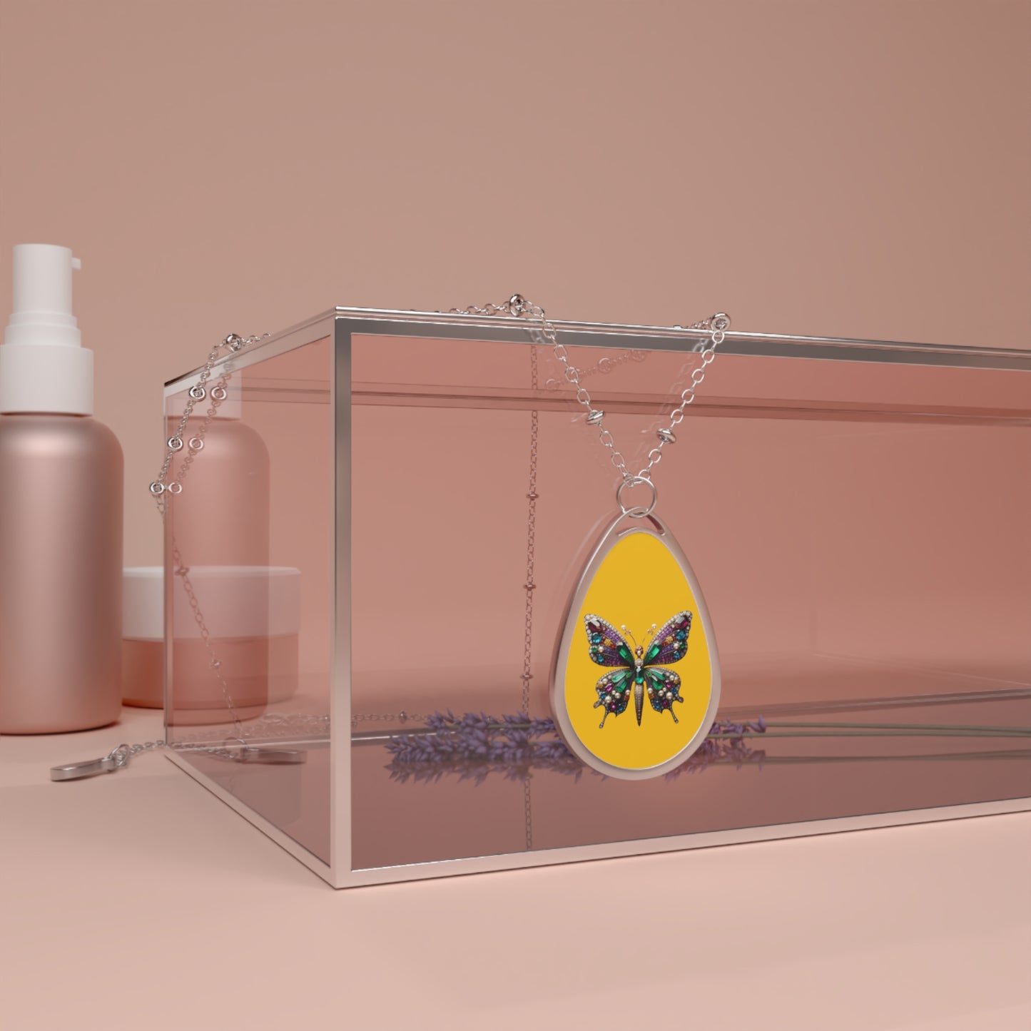 Colorful Butterfly Oval Necklace | Elegant Pendant for Nature Lovers | Perfect Gift for Birthdays and Celebrations