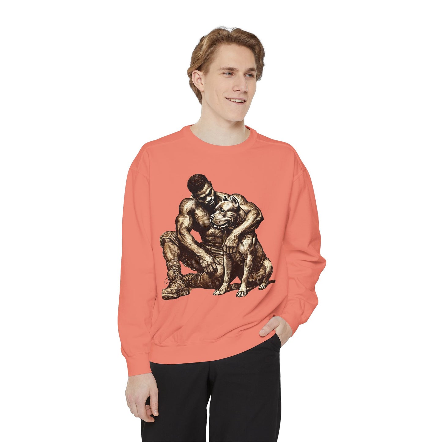 Embrace Sweatshirt - Comfortable Unisex Style Featuring Man and Dog Design
