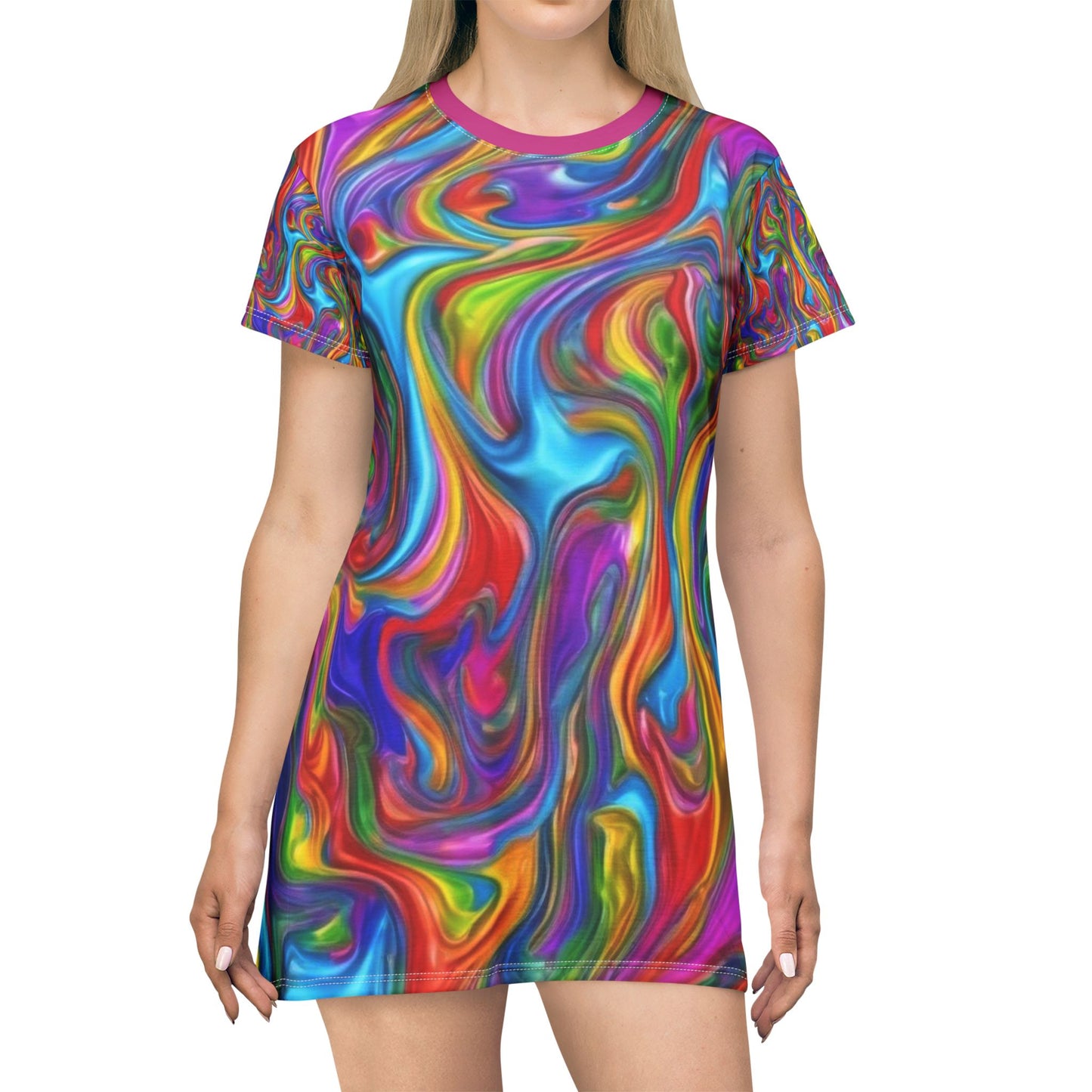 Colorful Swirl T-Shirt Dress – Vibrant Summer Fashion for Creative Souls