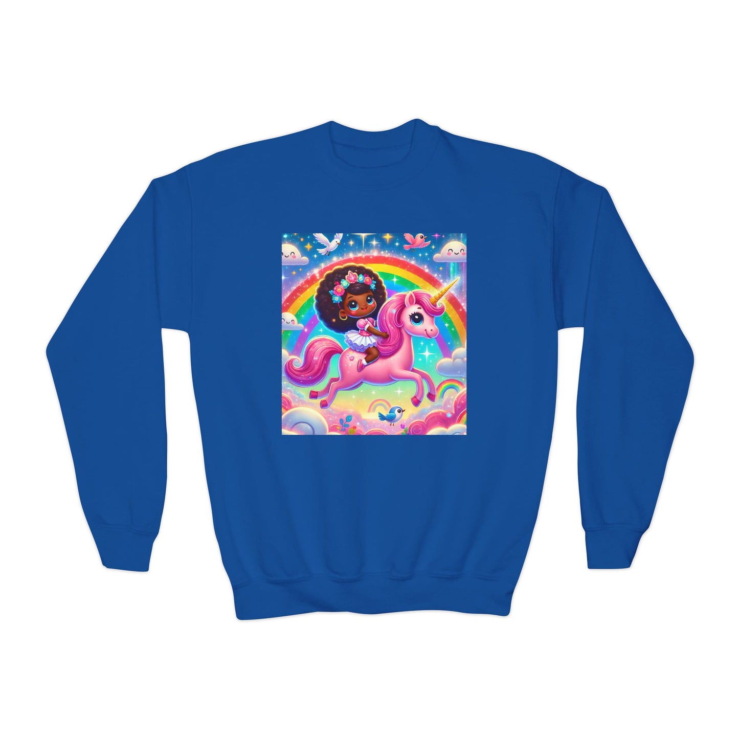 Rainbow Unicorn Youth Crewneck Sweatshirt - Magical Adventure Design
