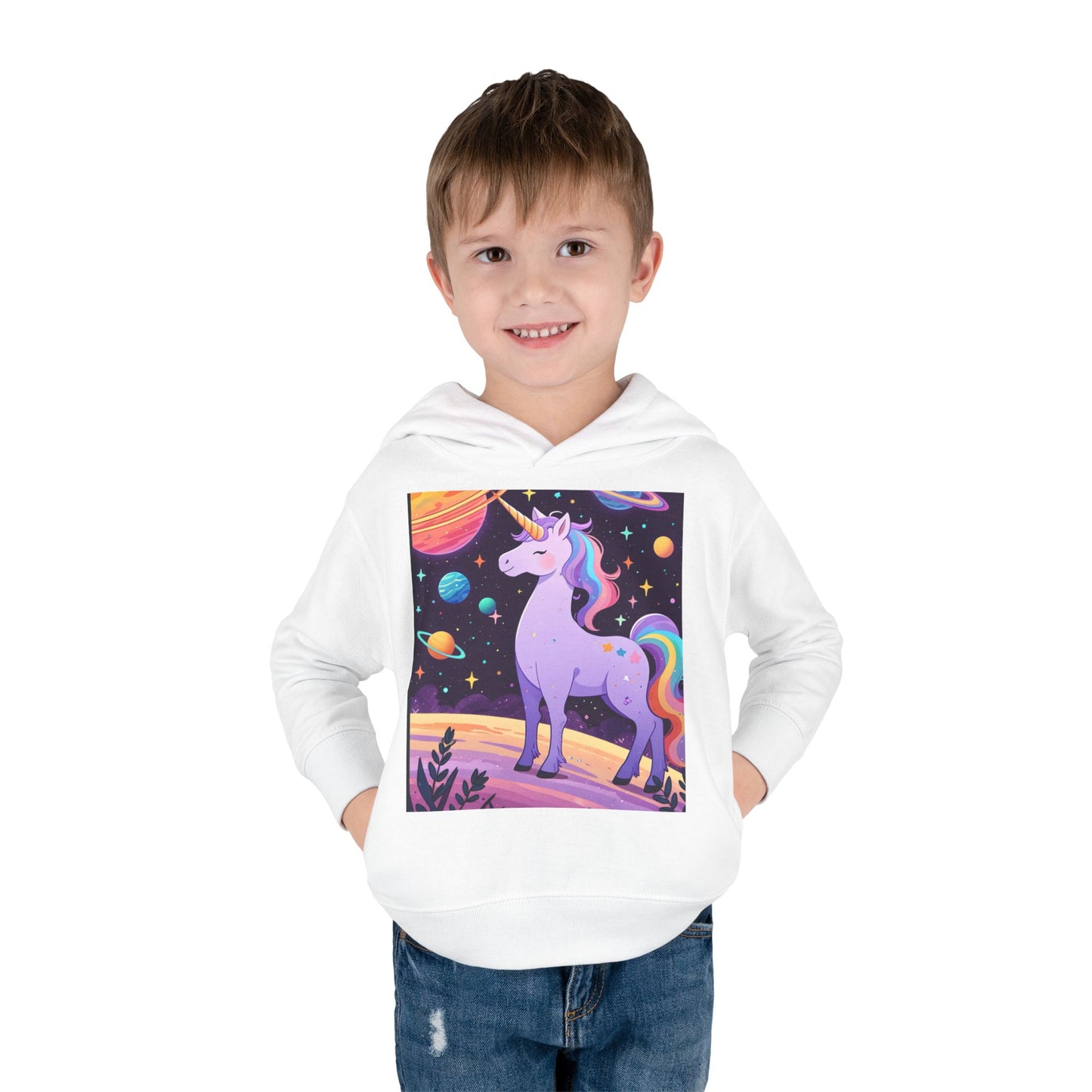 Magical Unicorn Toddler Fleece Hoodie - Cozy Space-Themed Pullover for Kids