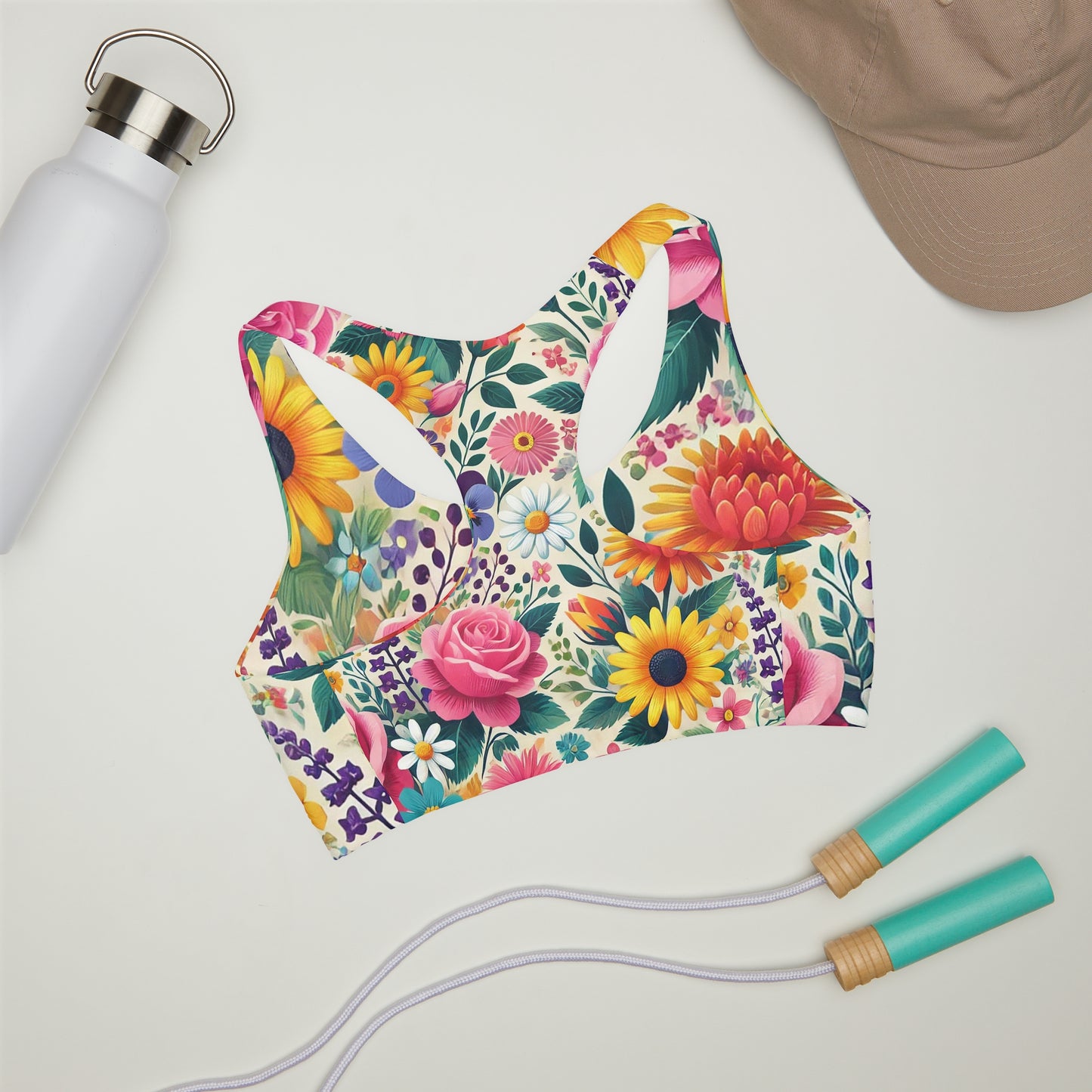 Floral Print Girls' Sports Bra - Seamless & Double Lined Activewear