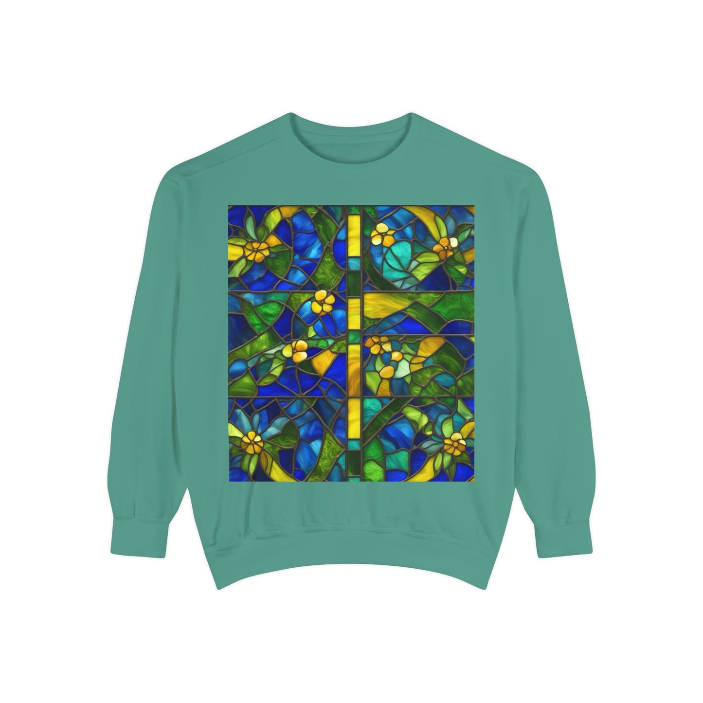 Colorful Stained Glass Flower Sweatshirt - Unisex Garment-Dyed Pullover