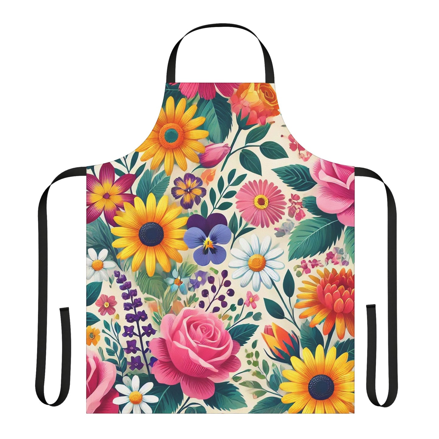 Floral Print Apron with 5-Color Straps – Perfect for Cooking, Gardening, or Crafting