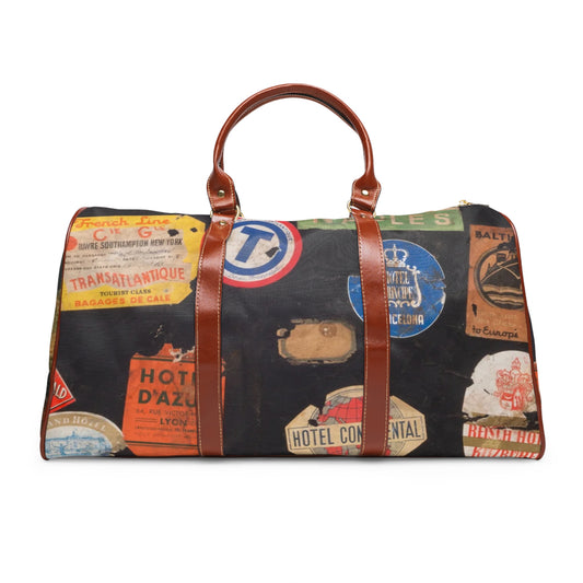 Vintage Waterproof Travel Bag - Retro Travel Stickers Design