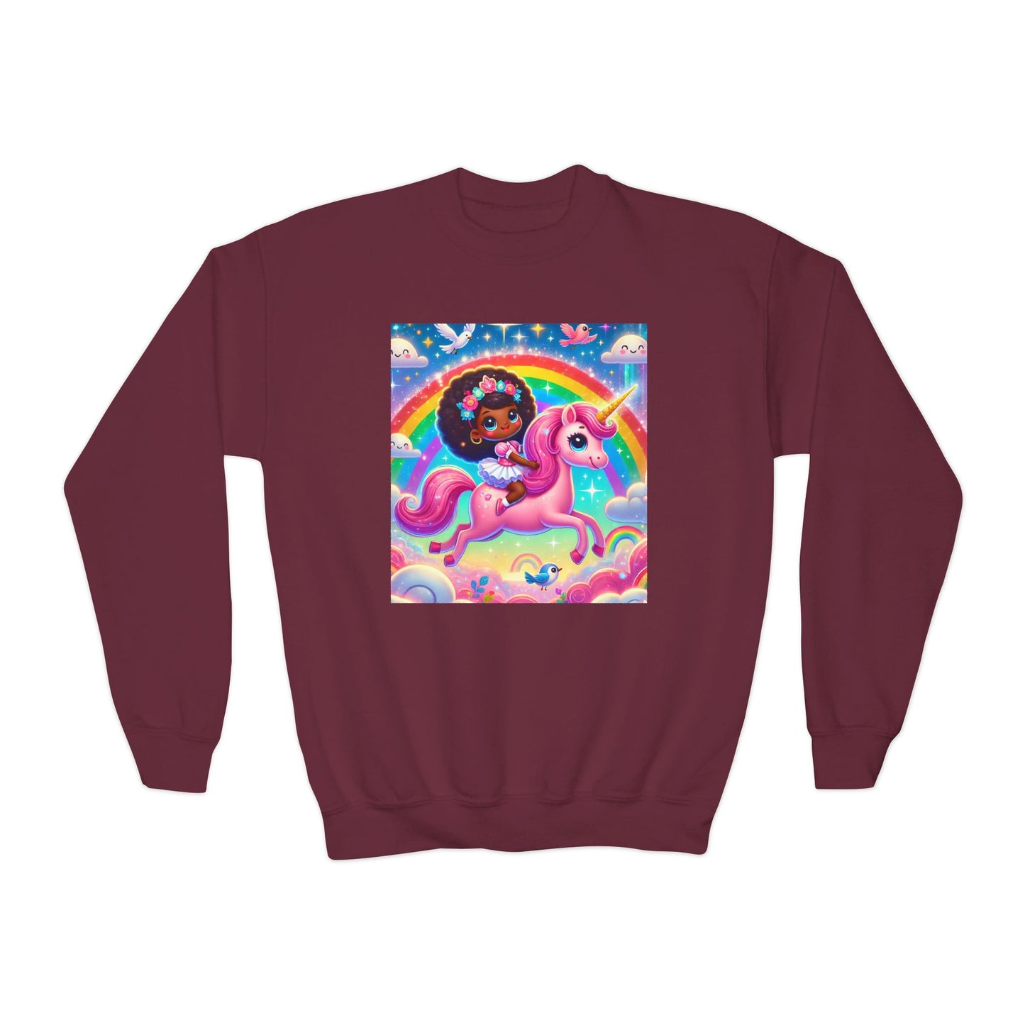 Rainbow Unicorn Youth Crewneck Sweatshirt - Magical Adventure Design