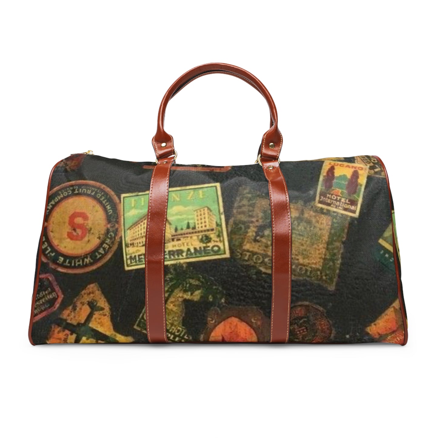 Vintage Waterproof Travel Bag - Retro Travel Stickers Design
