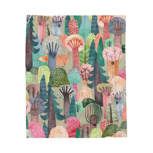 Whimsical Forest Velveteen Plush Blanket - Cozy Nature-Inspired Throw