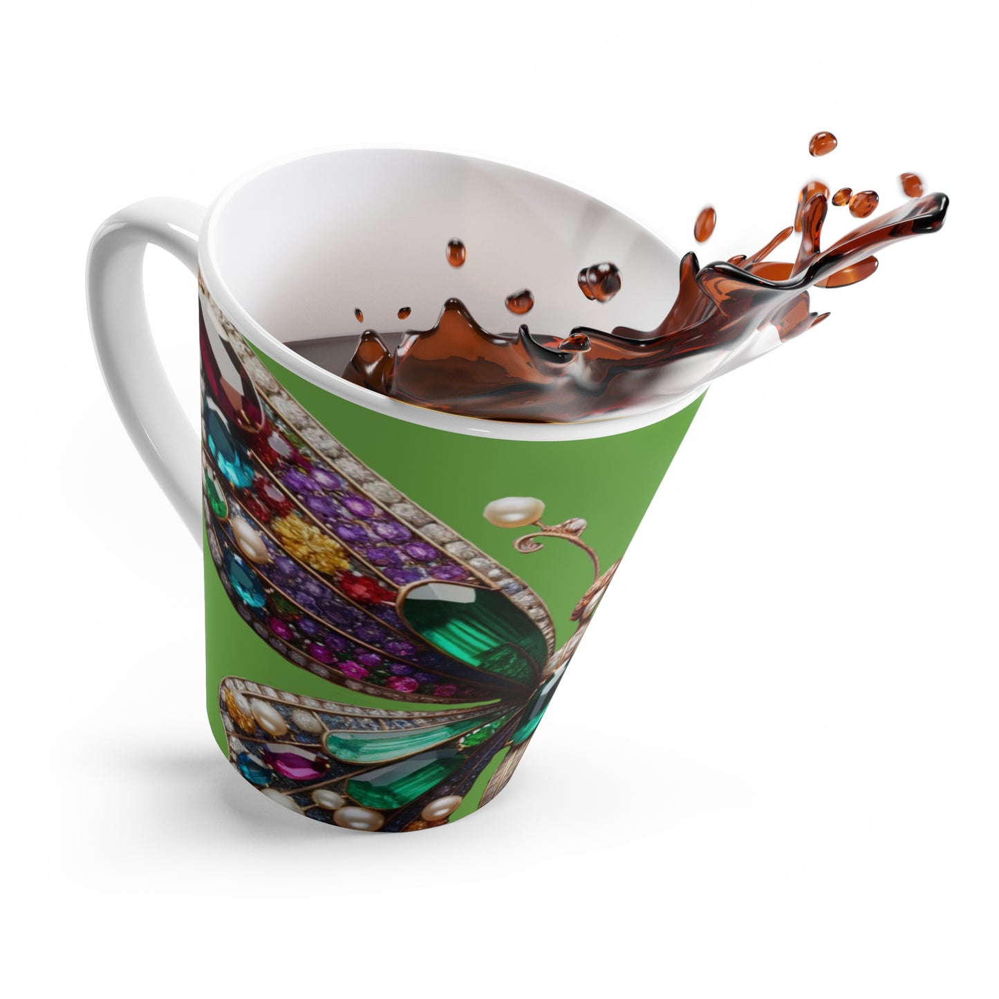 Elegant Butterfly Latte Mug - Colorful Gemstone Design for Nature Lovers