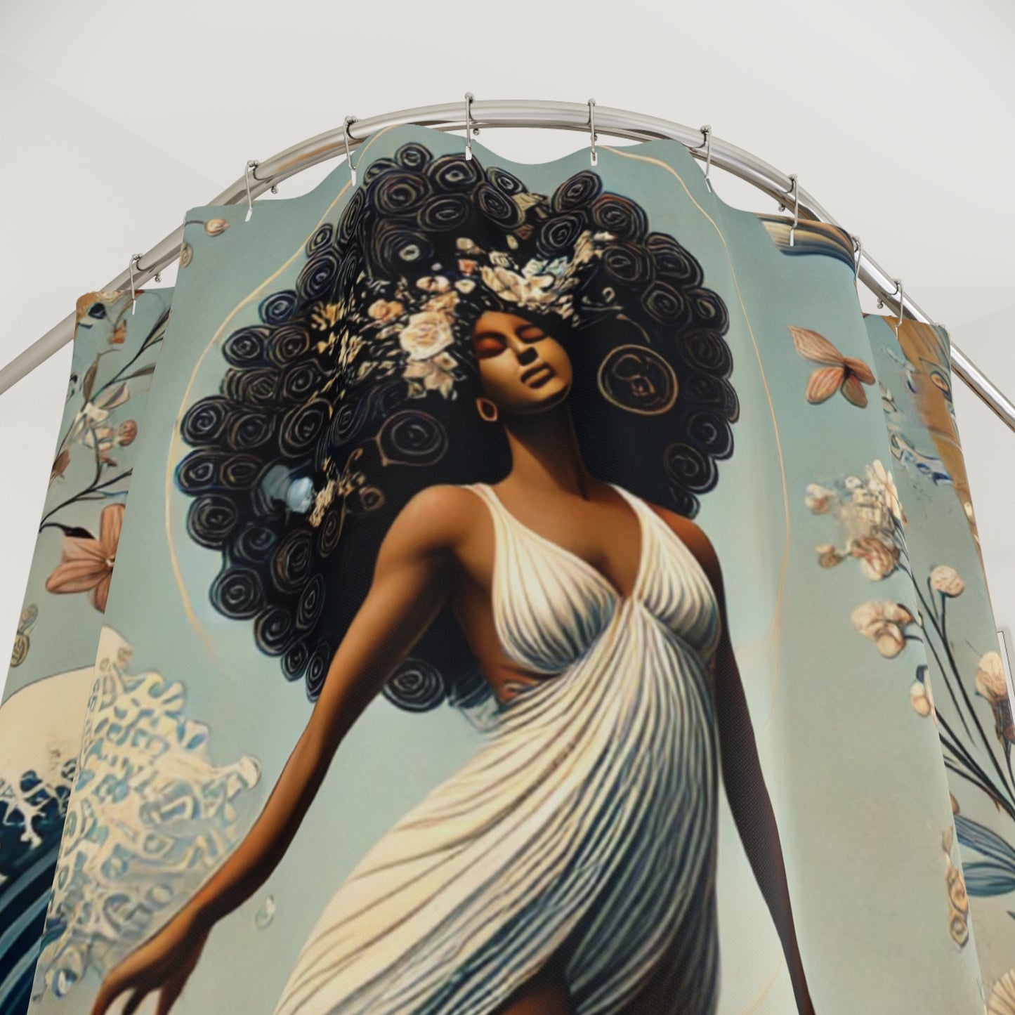 Bohemian Oceanic Shower Curtain - Ethereal Sea Goddess Design