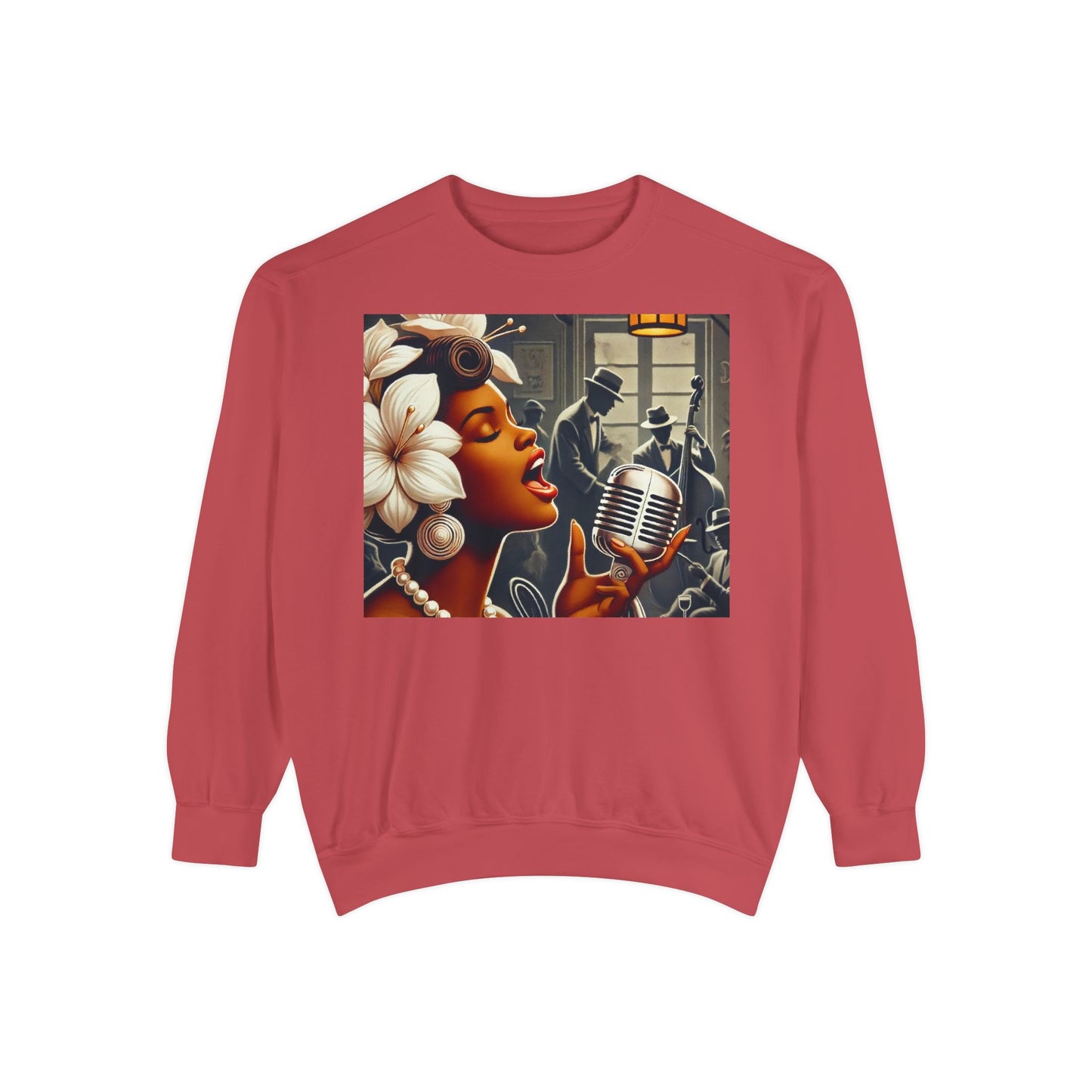 Vintage Jazz Singer Sweatshirt - Unisex Garment-Dyed Design for Music Lovers