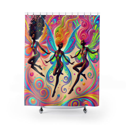 Colorful Fairies Shower Curtain | Vibrant Bathroom Decor | Bohemian Style