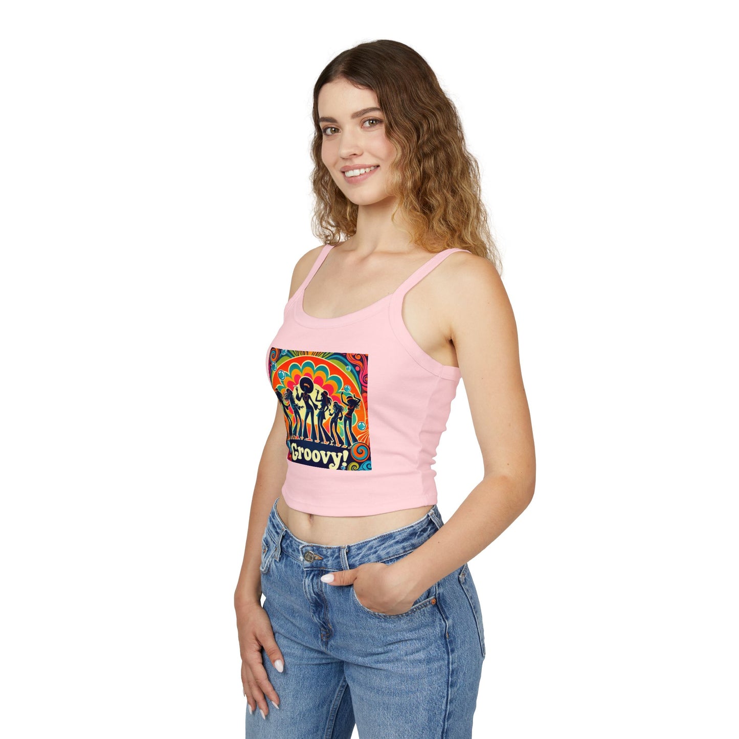 Groovy Women’s Spaghetti Strap Tank Top - Retro Style Summer Shirt