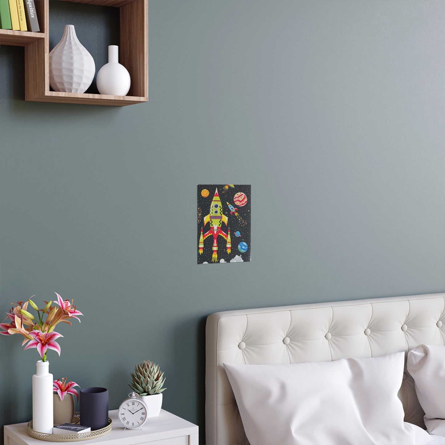 Colorful Rocket Space Silk Poster - Vibrant Cosmic Wall Art for Kids' Rooms
